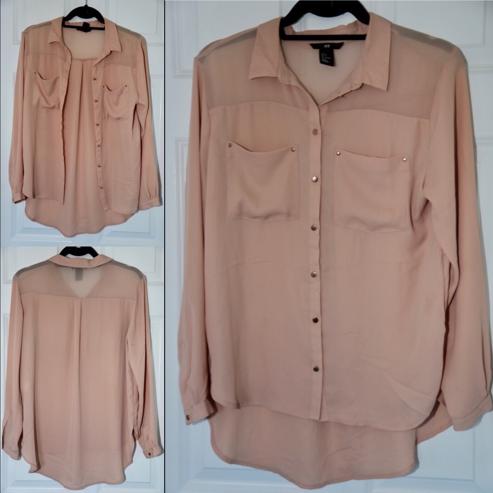 H&M pale pink button up w/ gold buttons